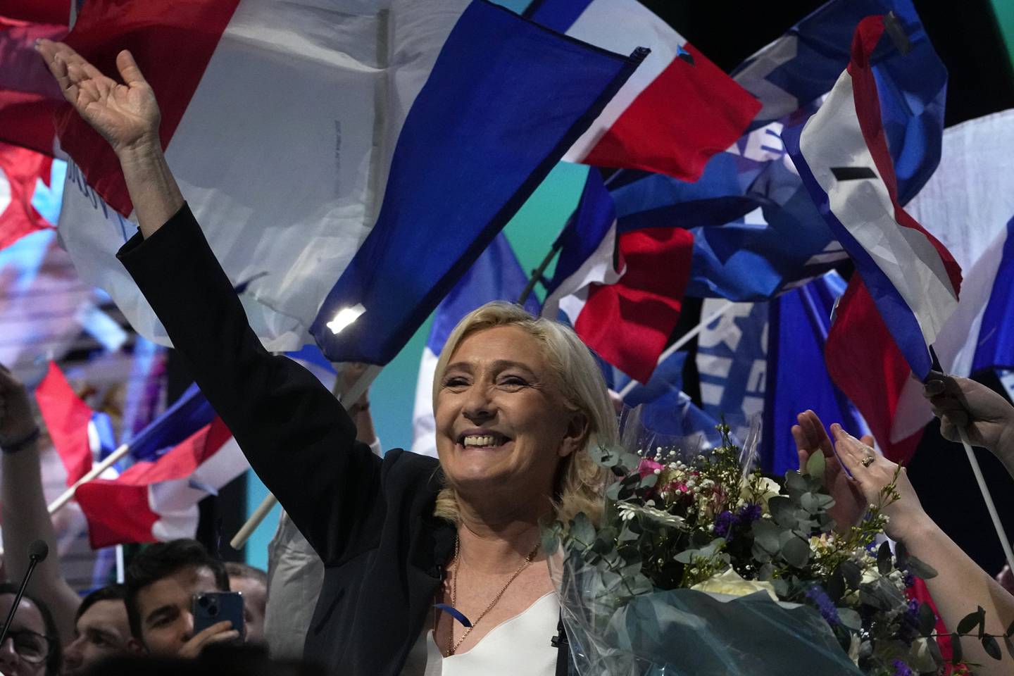 French far-tight leader Marine Le Pen at a campaign rally in Reims, eastern France, on February 5, 2022. AP Photo